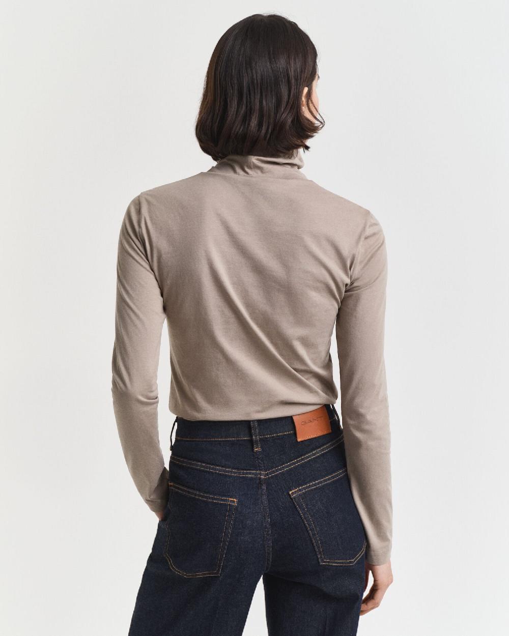 Gant Lightweight Cotton Turtleneck Top Taupe Beige