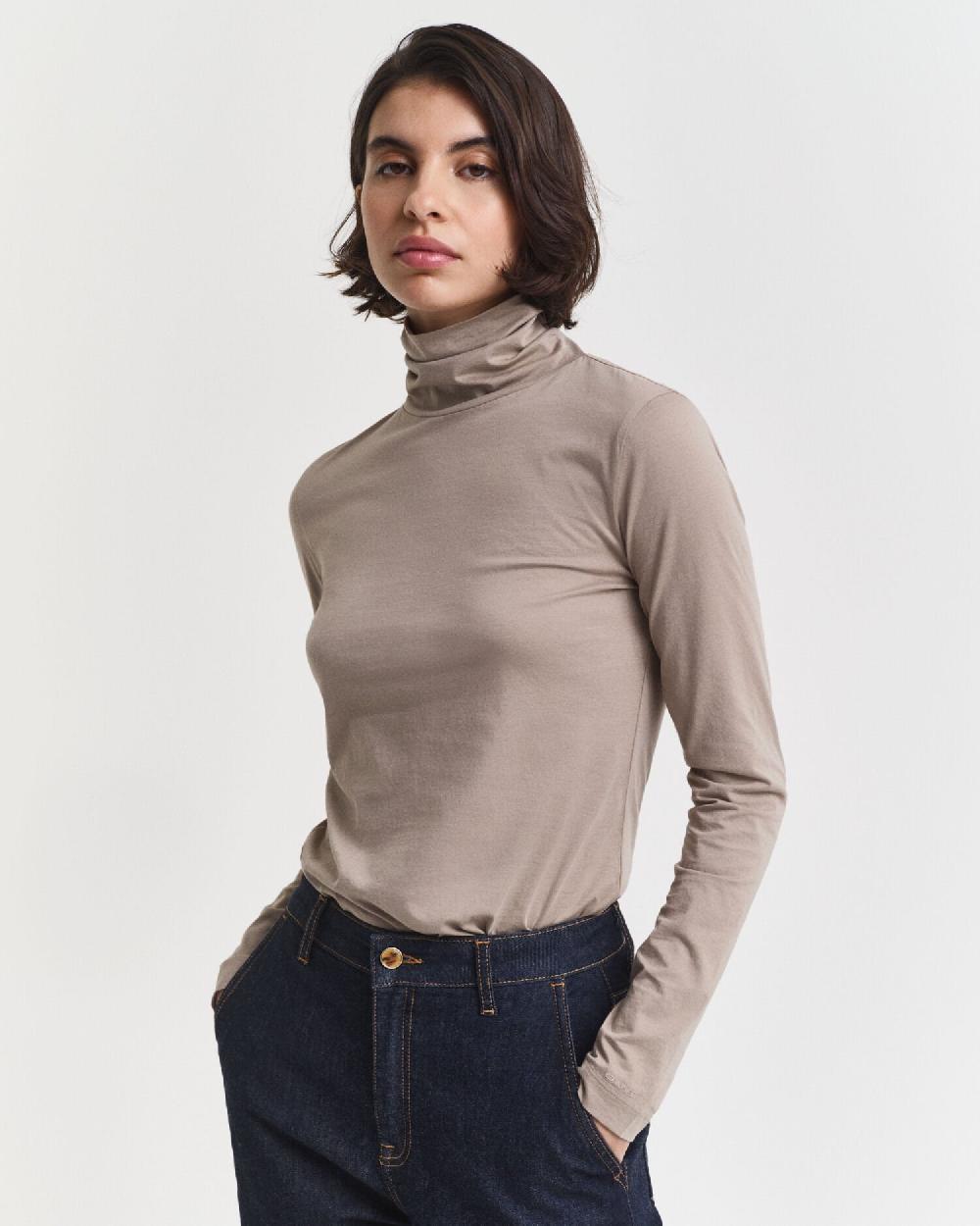 gant Lightweight Cotton Turtleneck Top taupe beige