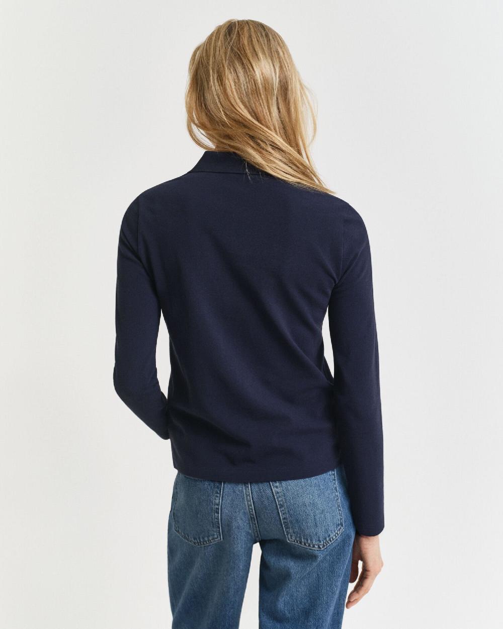 Gant Long Sleeve Piqué Polo Shirt Evening Blue