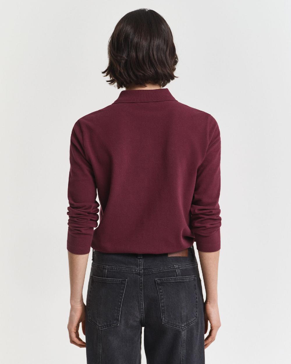 Gant Long Sleeve Piqué Polo Shirt Plum Wine