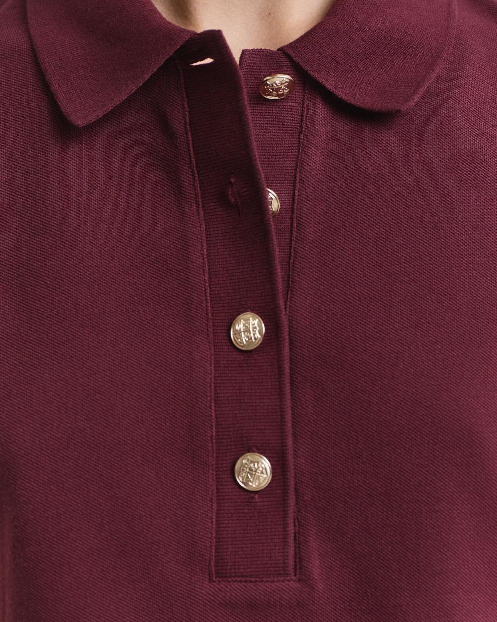 Gant Long Sleeve Piqué Polo Shirt Plum Wine