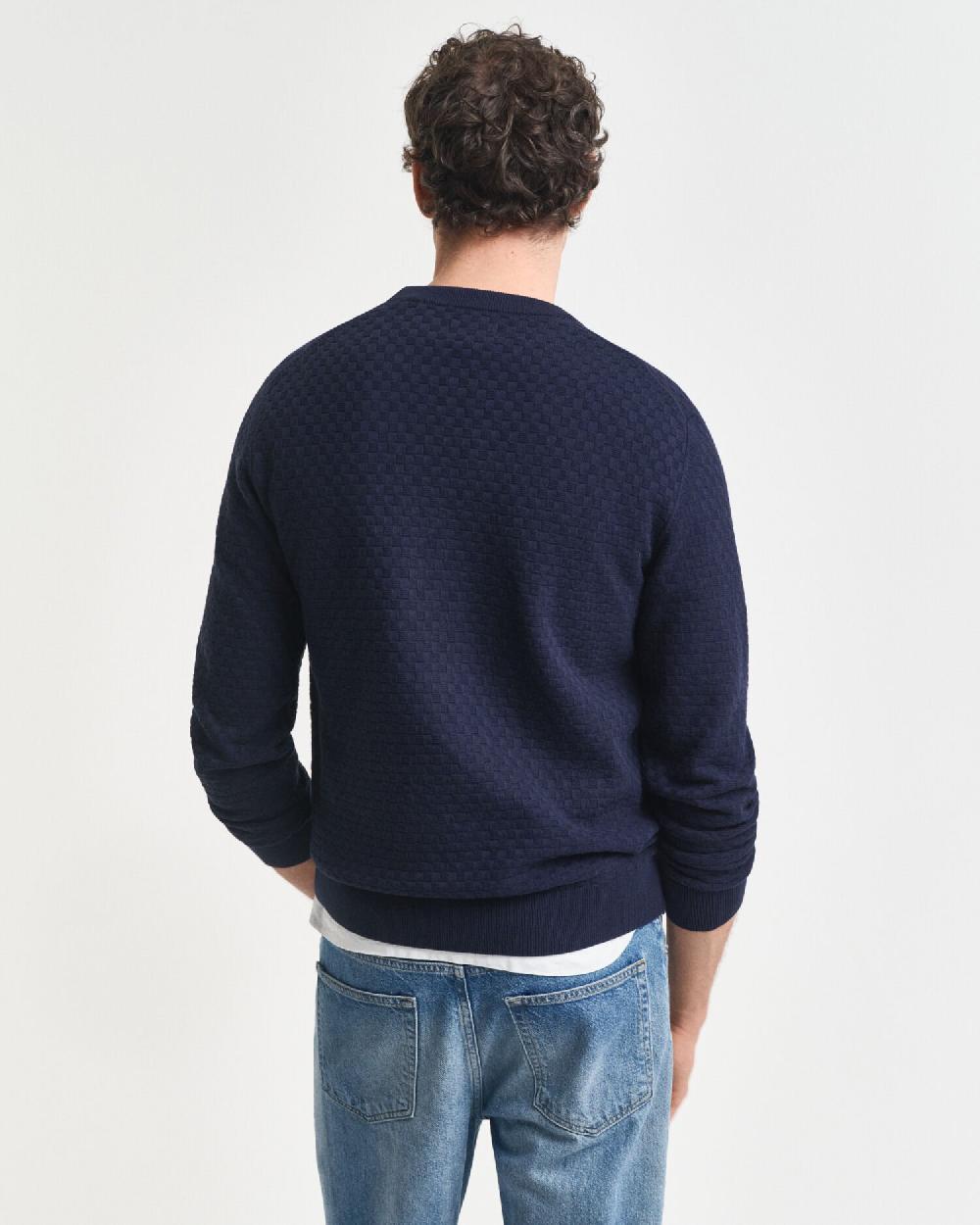 Gant Micro Textured Crew Neck Sweater Evening Blue