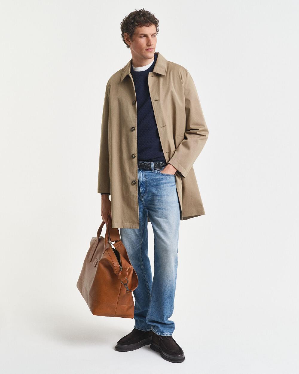 Gant Micro Textured Crew Neck Sweater Evening Blue