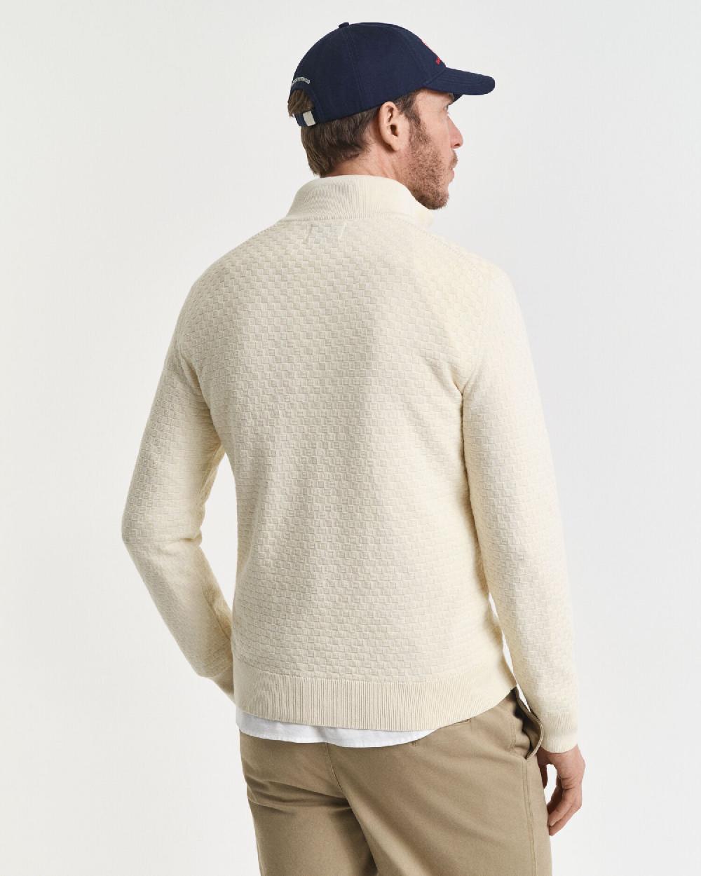 Gant Micro Textured Half-Zip Sweater Cream