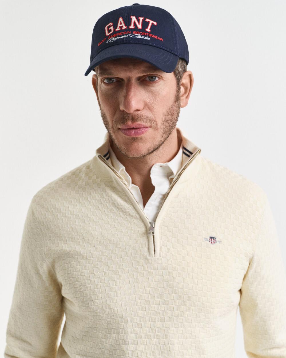 Gant Micro Textured Half-Zip Sweater Cream
