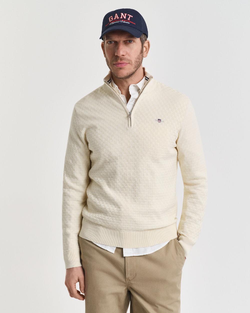 gant Micro Textured Half-Zip Sweater cream