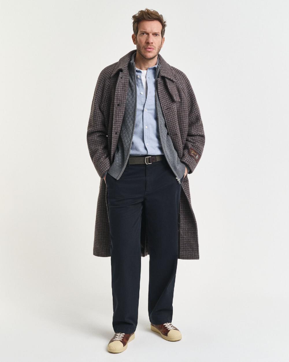 Gant Micro Textured Zip Sweater Dark Grey Melange