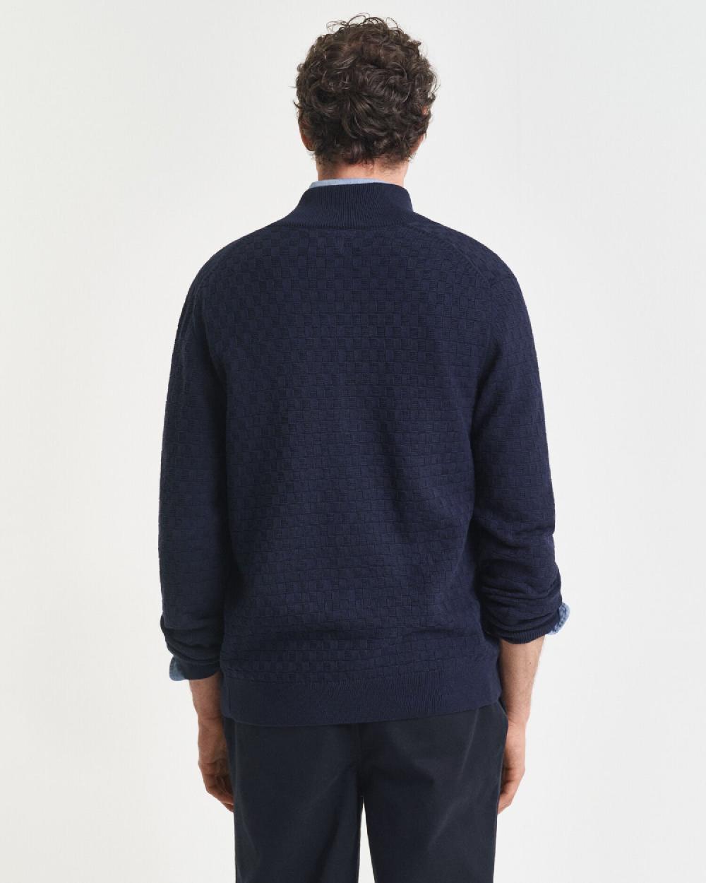 Gant Micro Textured Zip Sweater Evening Blue