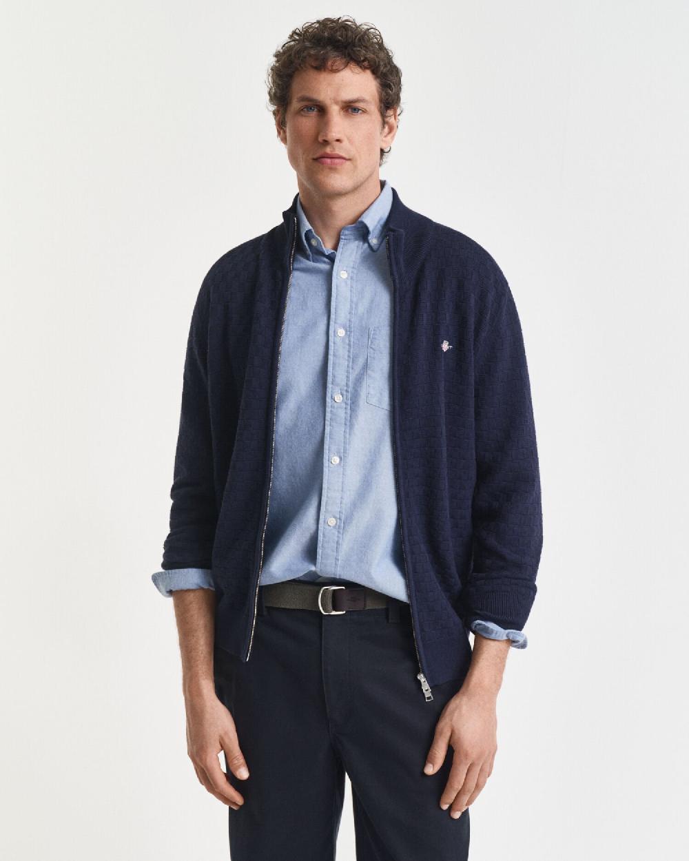 gant Micro Textured Zip Sweater evening blue