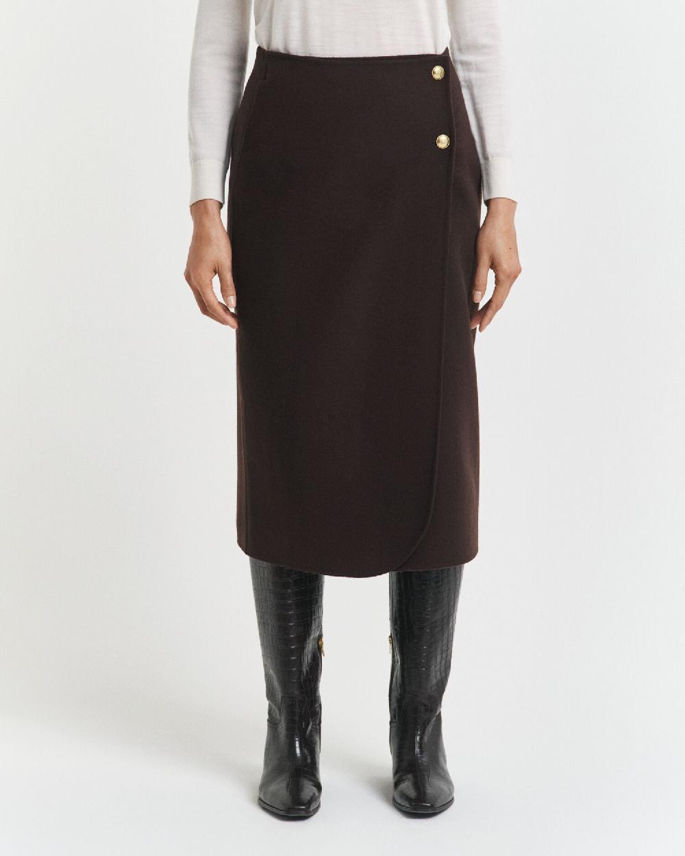 Gant Midi Handstitched Wrap Skirt Deep Brown