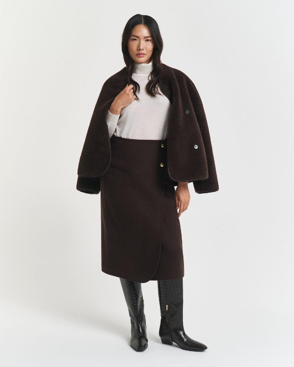 gant Midi Handstitched Wrap Skirt deep brown