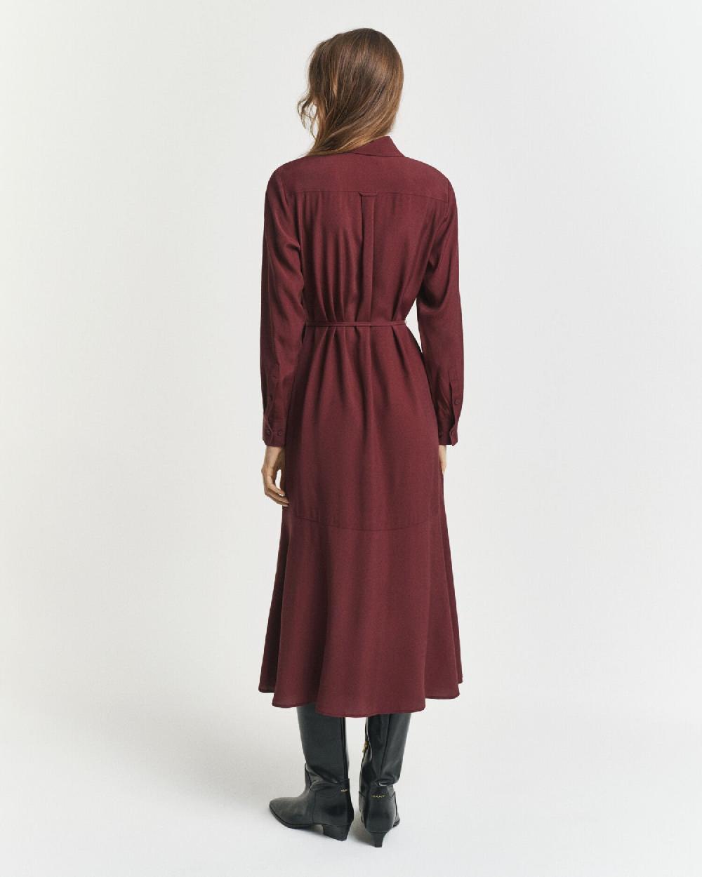 Gant Midi Viscose Shirt Dress Plum Wine