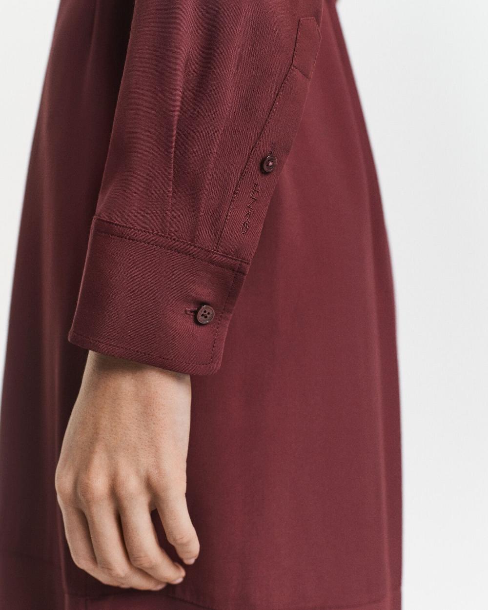 Gant Midi Viscose Shirt Dress Plum Wine
