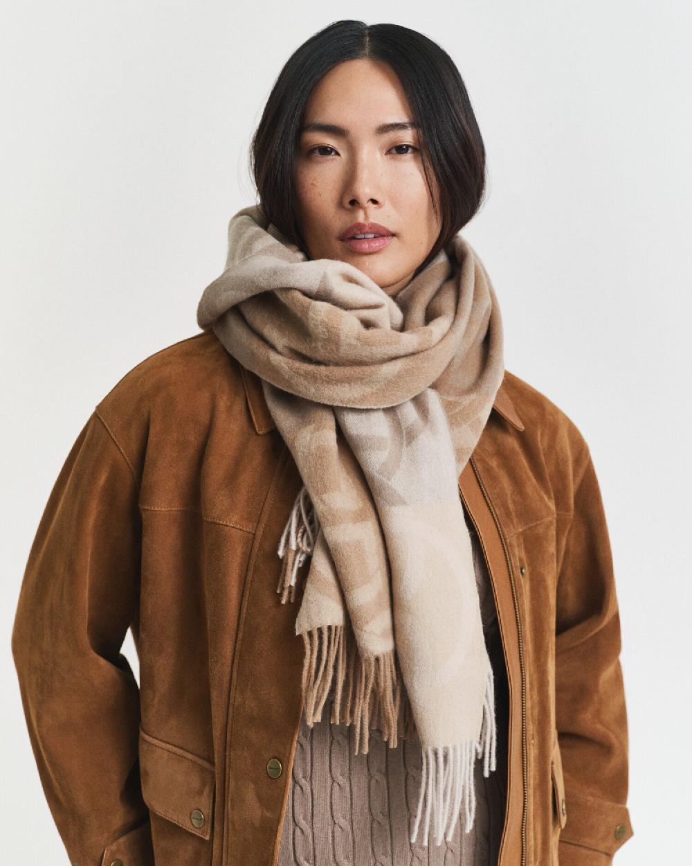gant Monogram Wool Scarf warm khaki