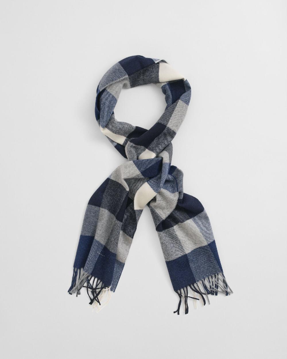Gant Multi Checked Wool Scarf Dark Grey Melange