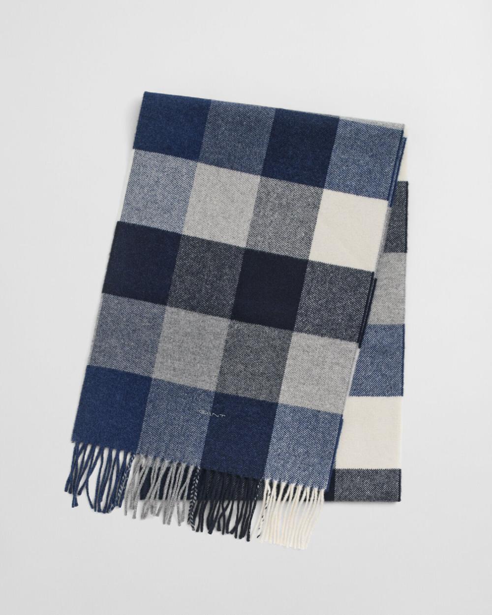 gant Multi Checked Wool Scarf dark grey melange