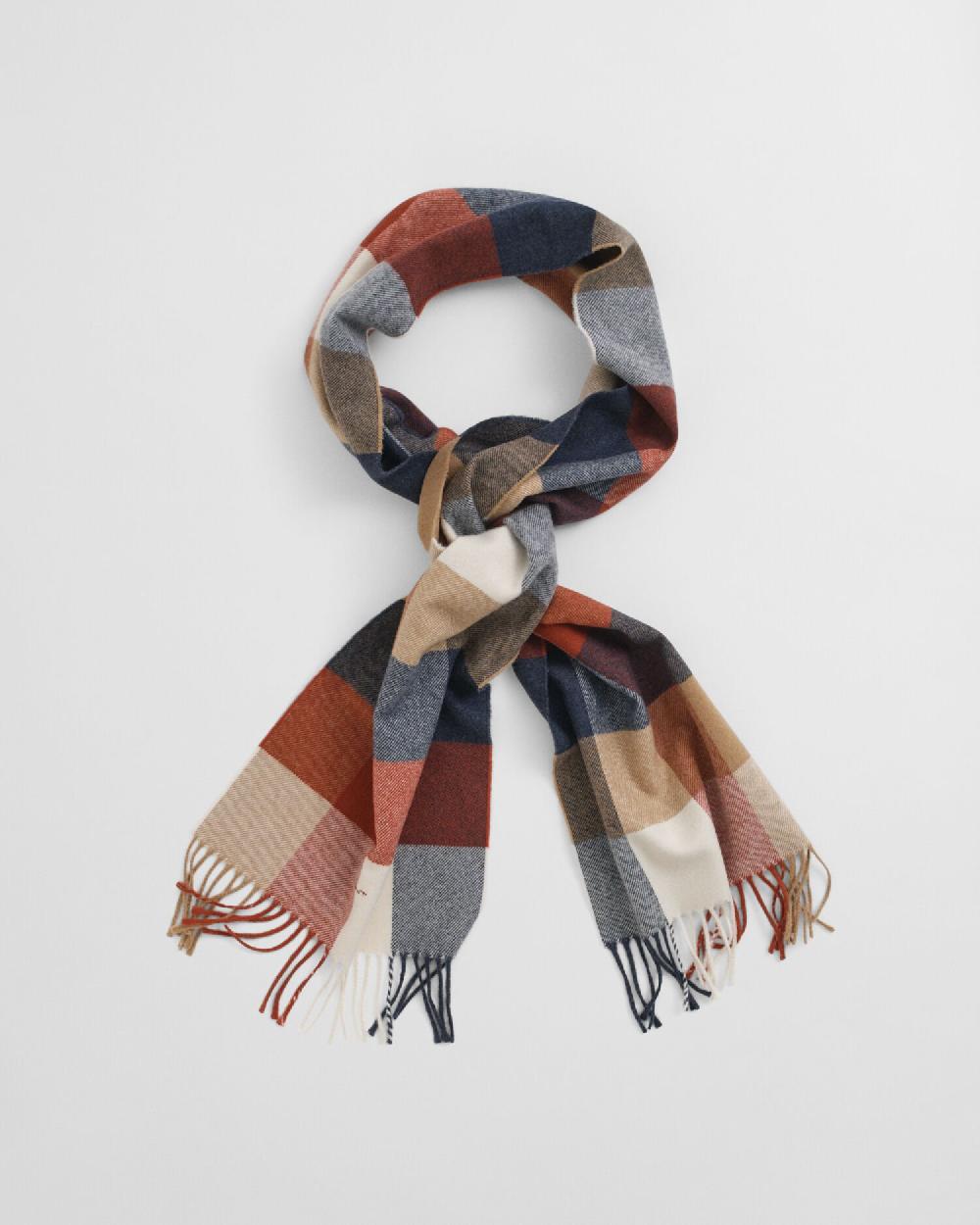 Gant Multi Checked Wool Scarf Modern Rust