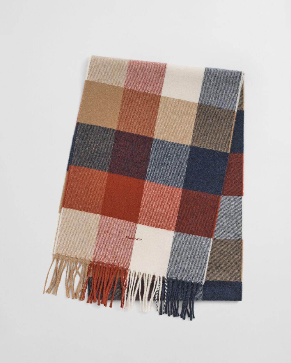 gant Multi Checked Wool Scarf modern rust