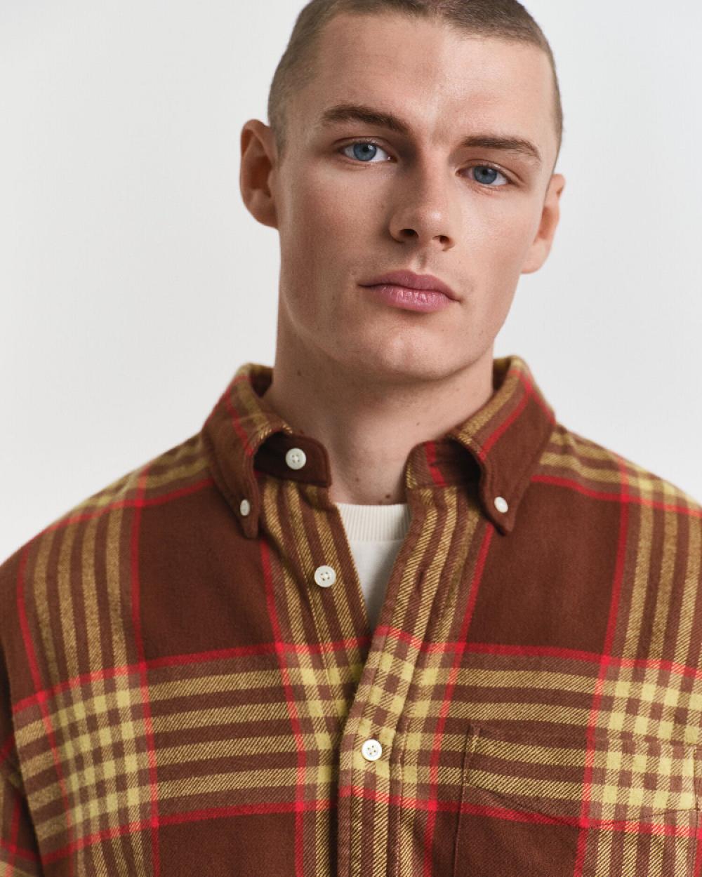 Gant Oversized Flannel Twill Shirt Mahogany Brown
