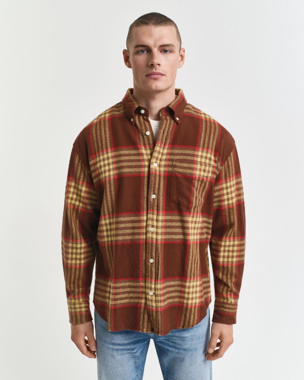 Gant Oversized Flannel Twill Shirt Mahogany Brown