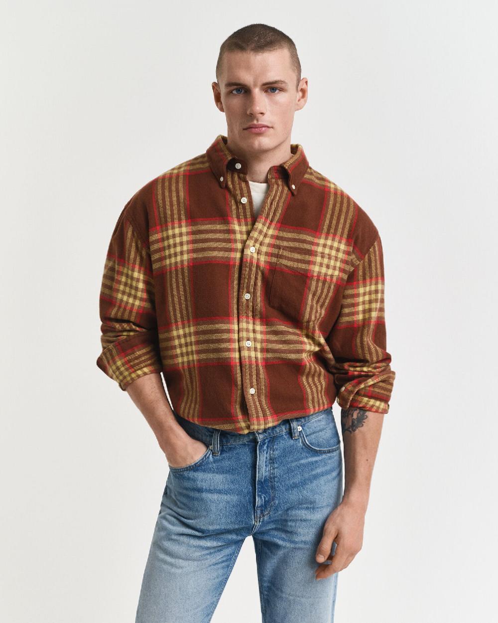gant Oversized Flannel Twill Shirt mahogany brown