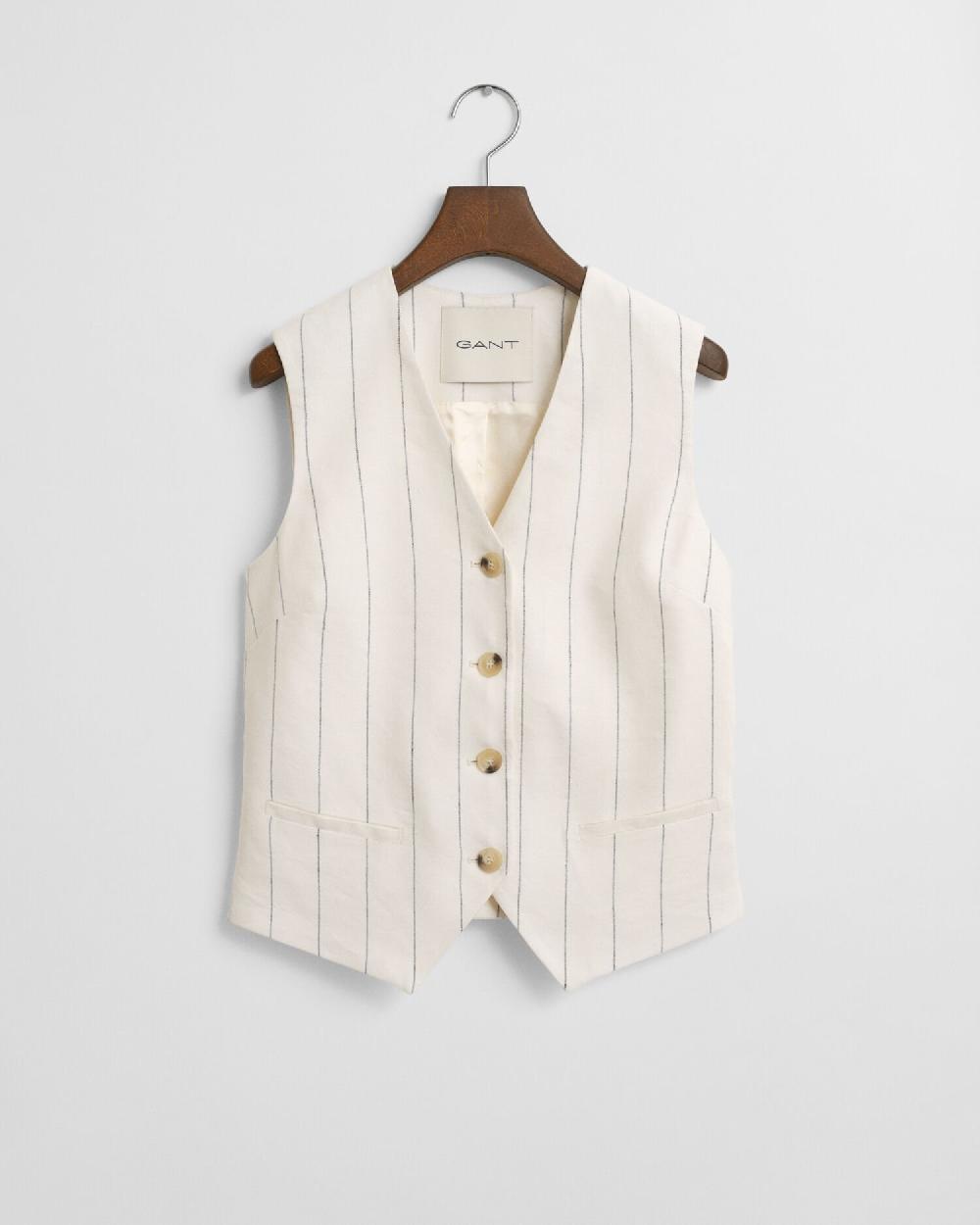 gant Pinstriped Linen Vest eggshell