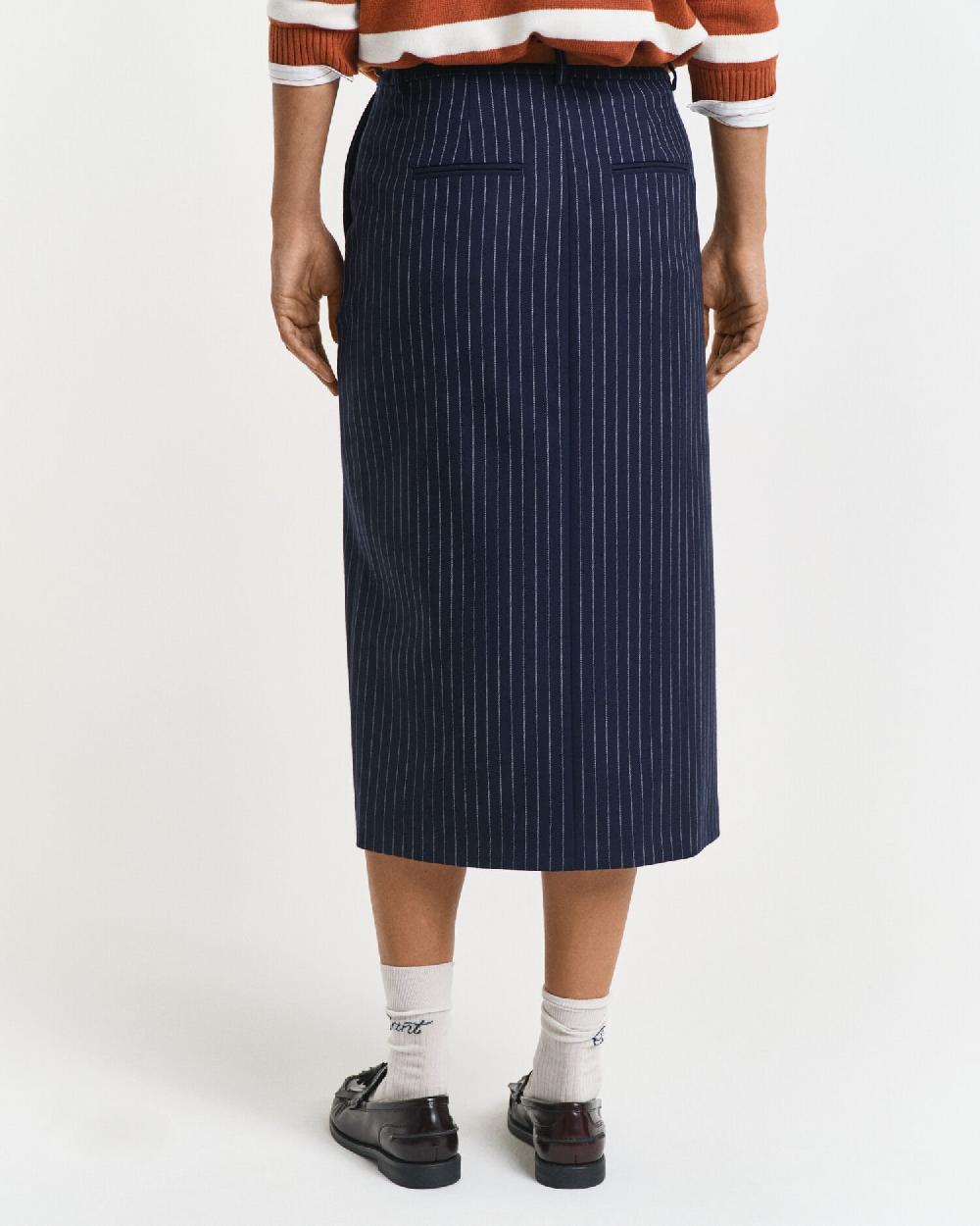 Gant Pinstriped Midi Skirt Evening Blue