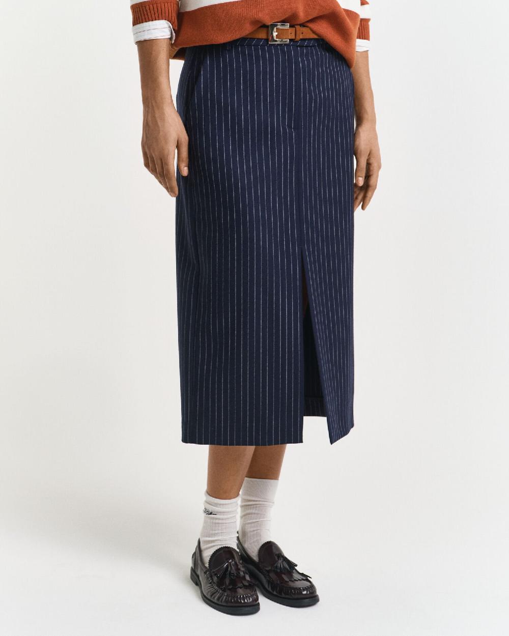 Gant Pinstriped Midi Skirt Evening Blue