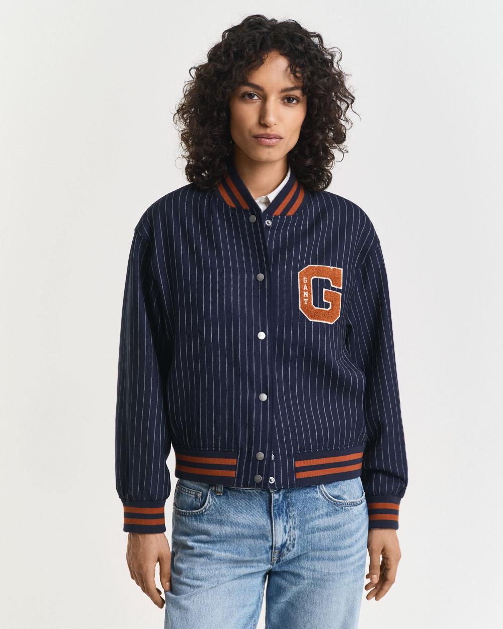 Gant Pinstriped Varsity Jacket Evening Blue