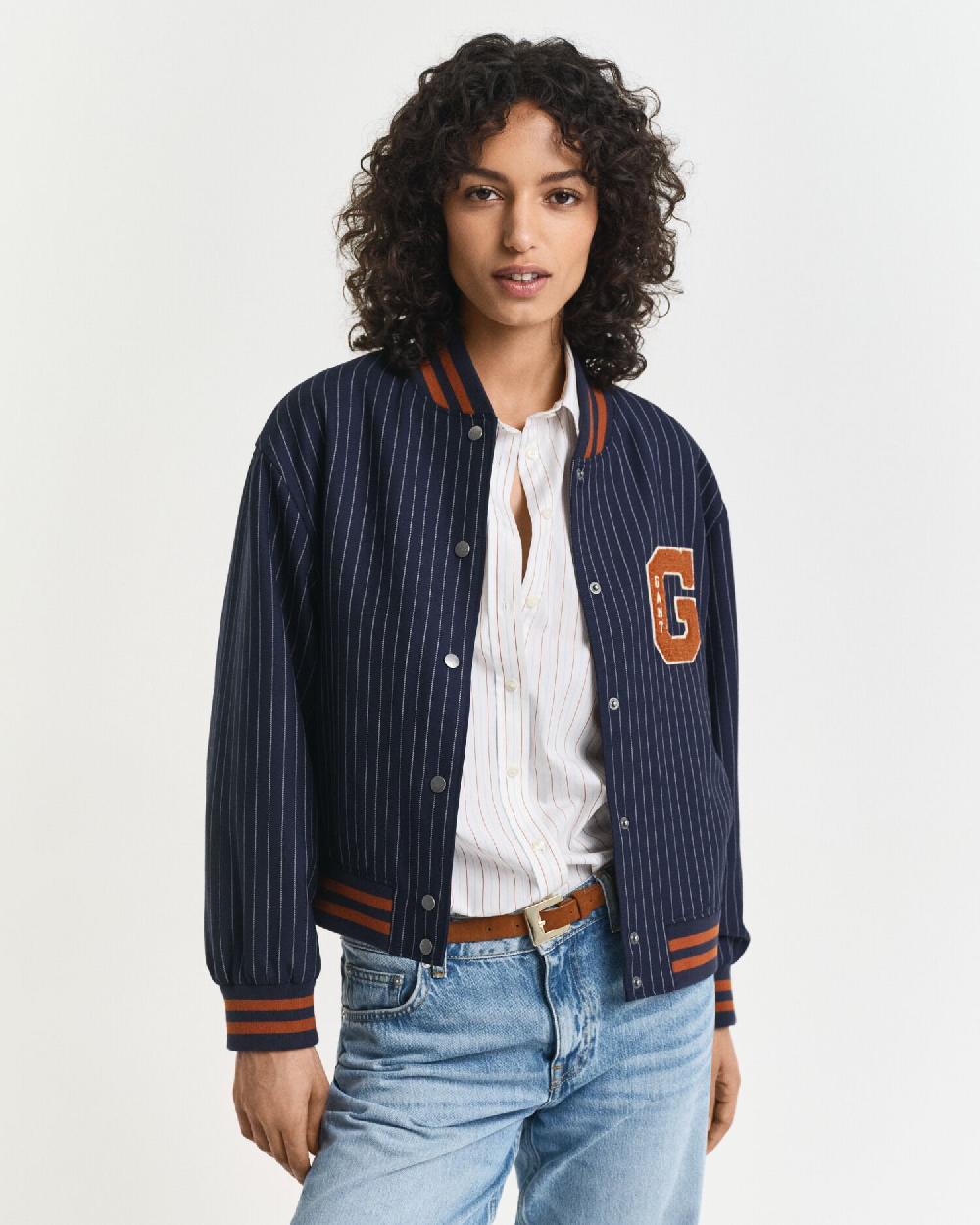 gant Pinstriped Varsity Jacket evening blue