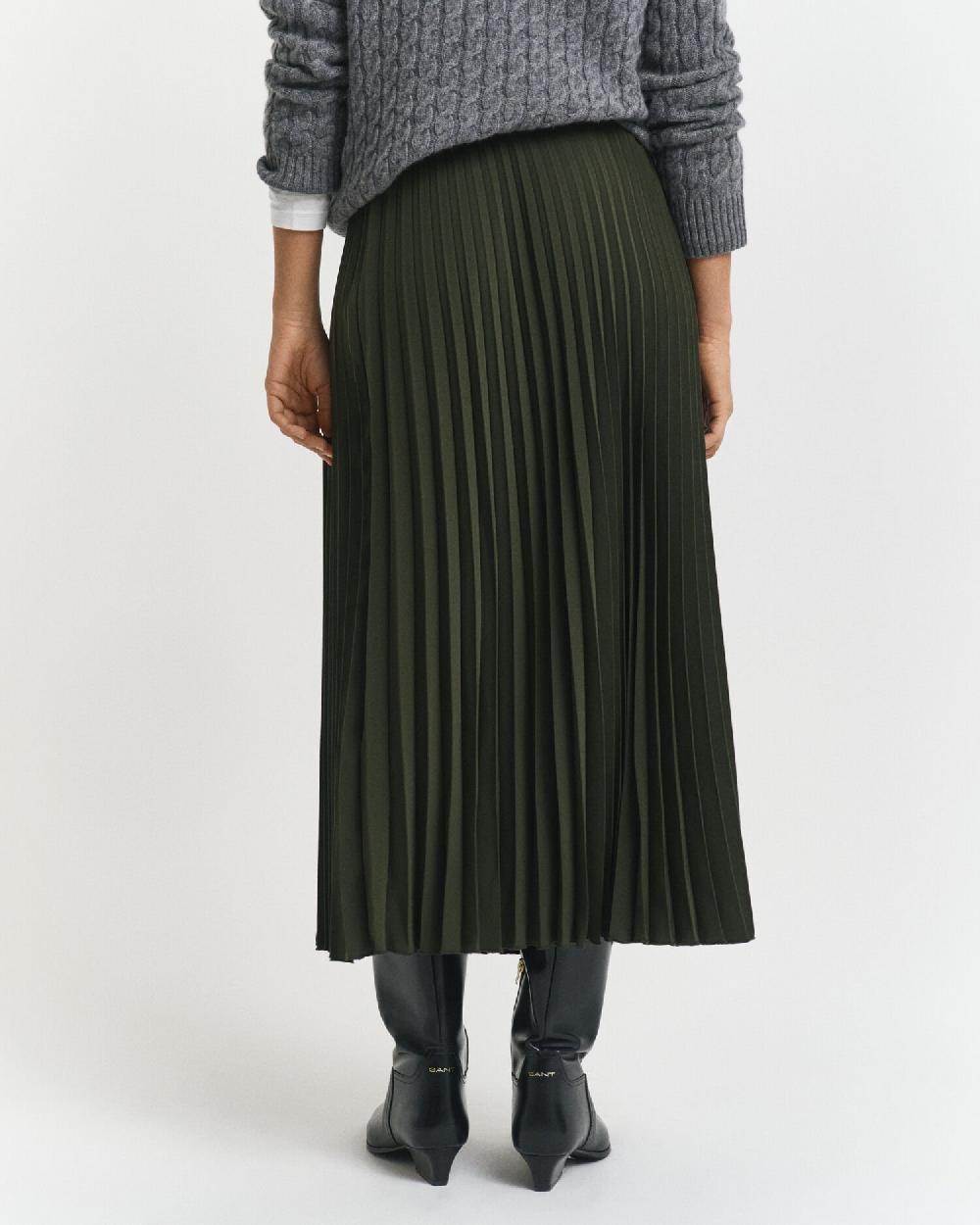 Gant Pleated Midi Skirt Dark Moss Green