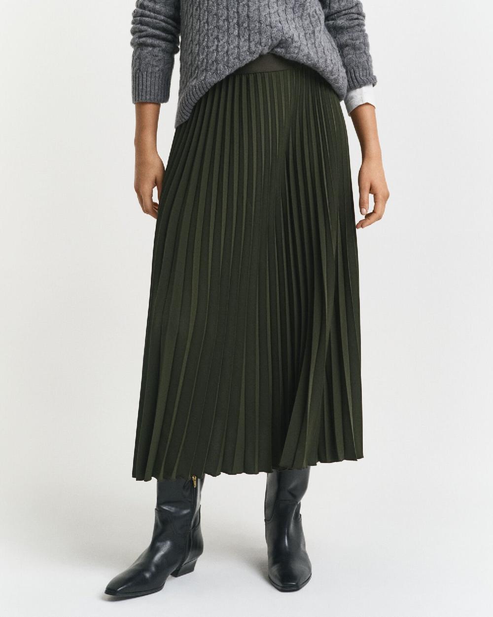 Gant Pleated Midi Skirt Dark Moss Green