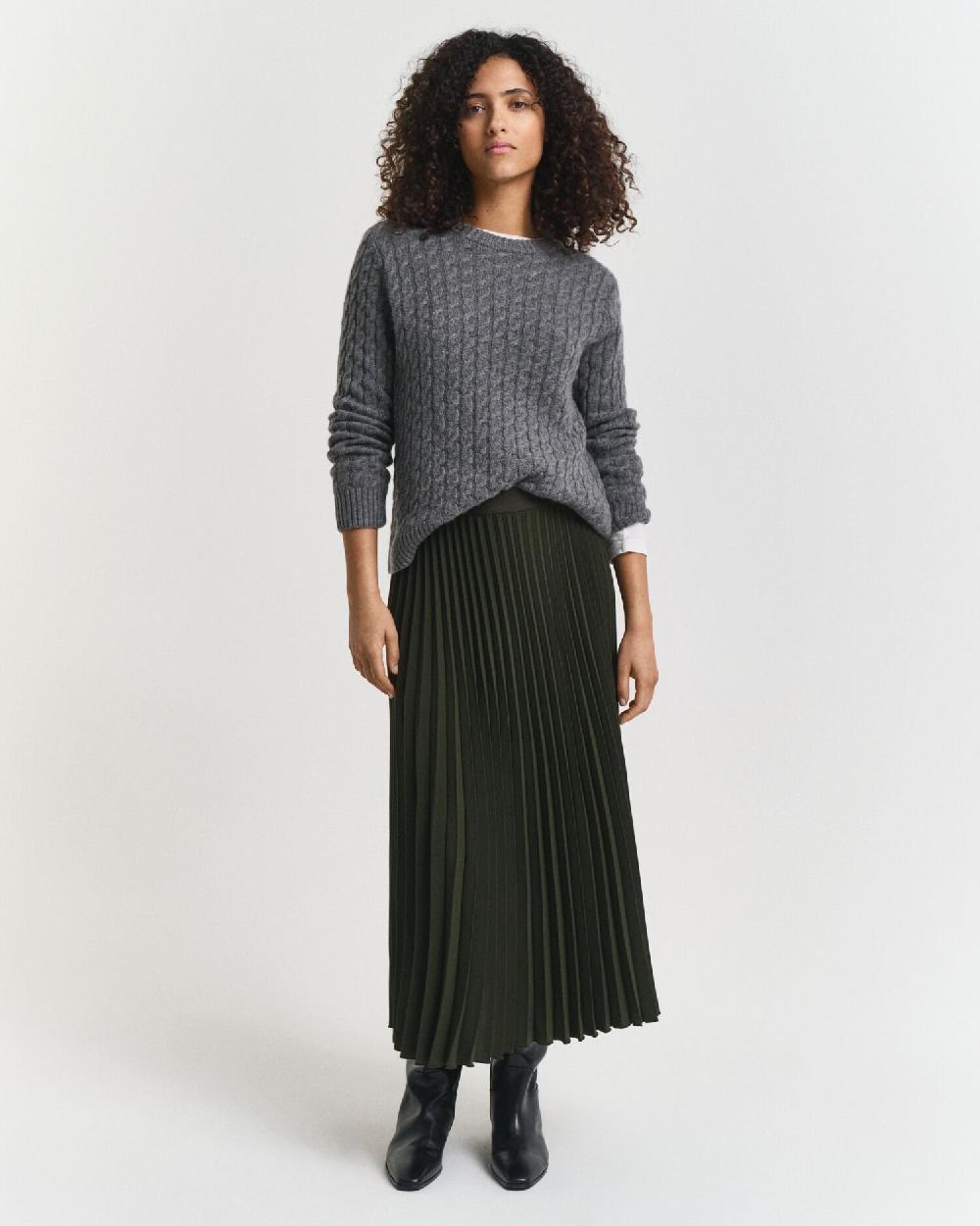 gant Pleated Midi Skirt dark moss green