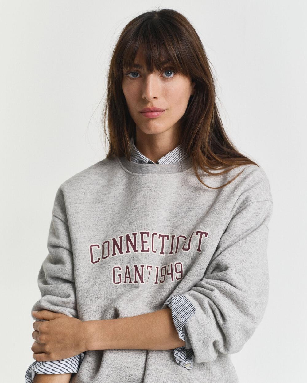 Gant Printed Crew Neck Sweatshirt Grey Melange