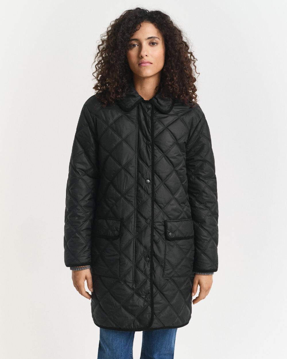 Gant Quilted Corduroy Trim Coat Black