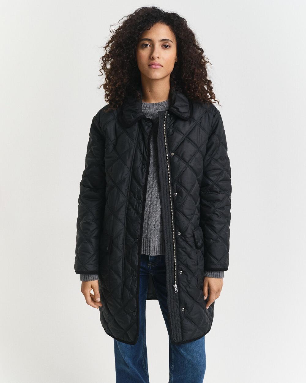 gant Quilted Corduroy Trim Coat black
