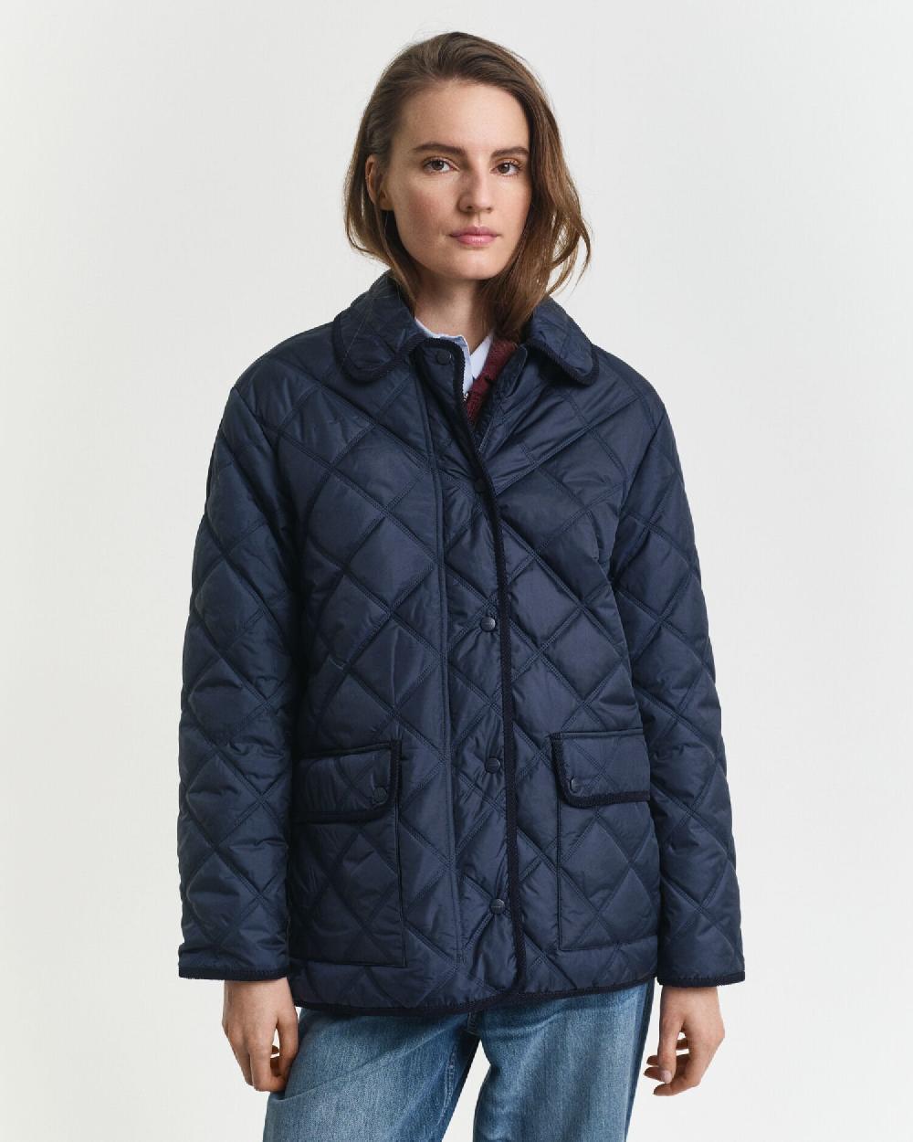 Gant Quilted Corduroy Trim Jacket Evening Blue