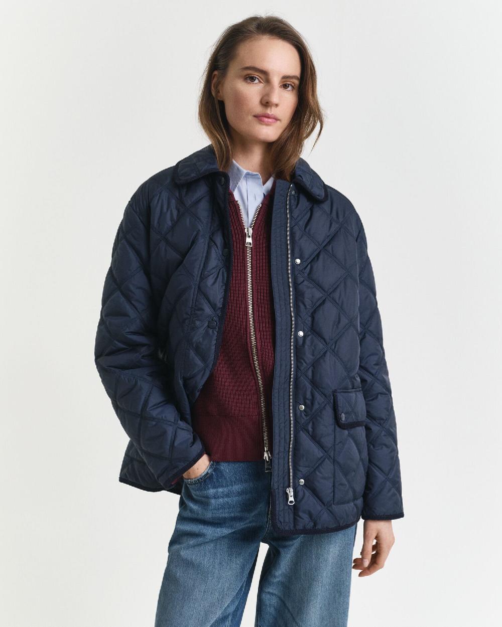 gant Quilted Corduroy Trim Jacket evening blue