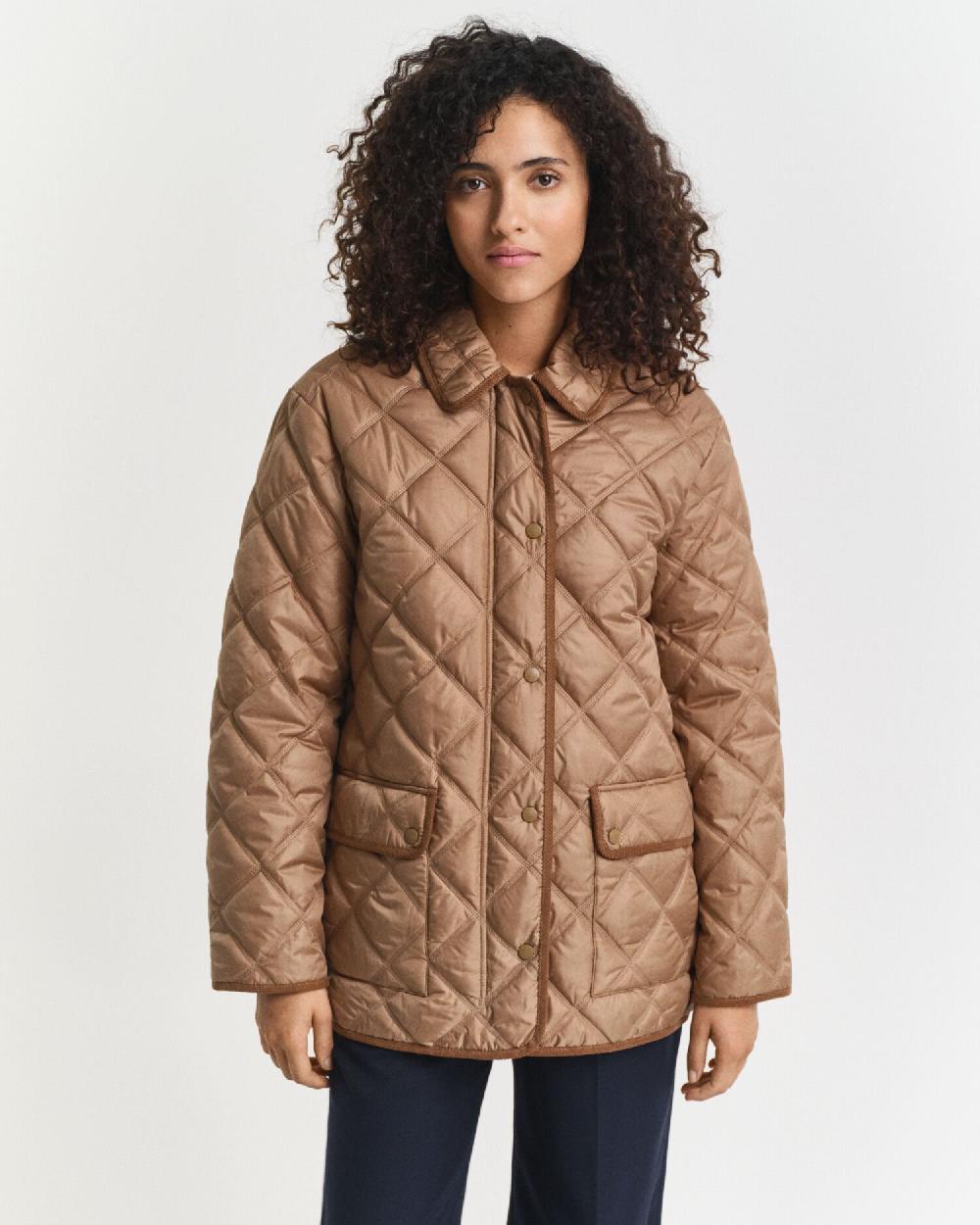 Gant Quilted Corduroy Trim Jacket Warm Khaki