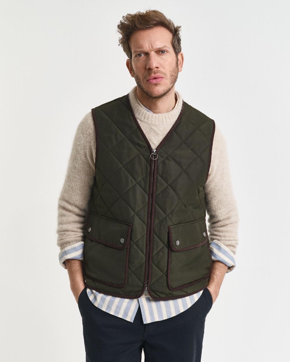 Gant Quilted Fleece Vest Dark Moss Green