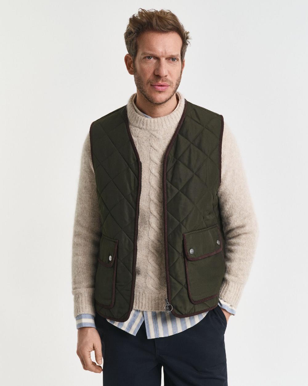 gant Quilted Fleece Vest dark moss green