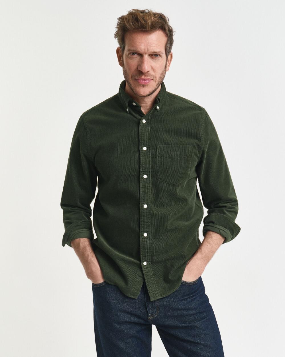 gant Regular Fit Corduroy Shirt country green
