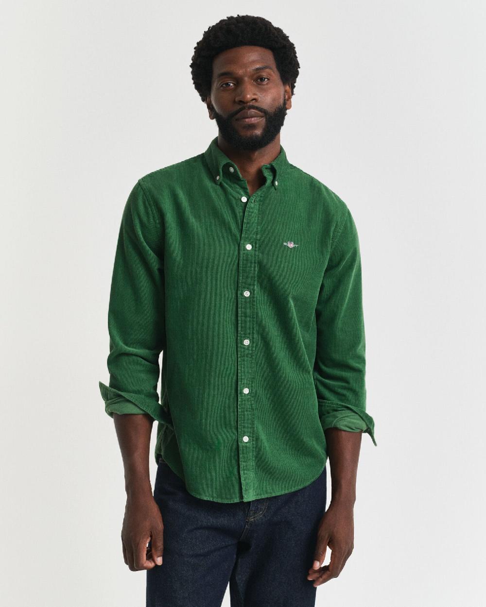gant Regular Fit Cotton Corduroy Shirt grass green