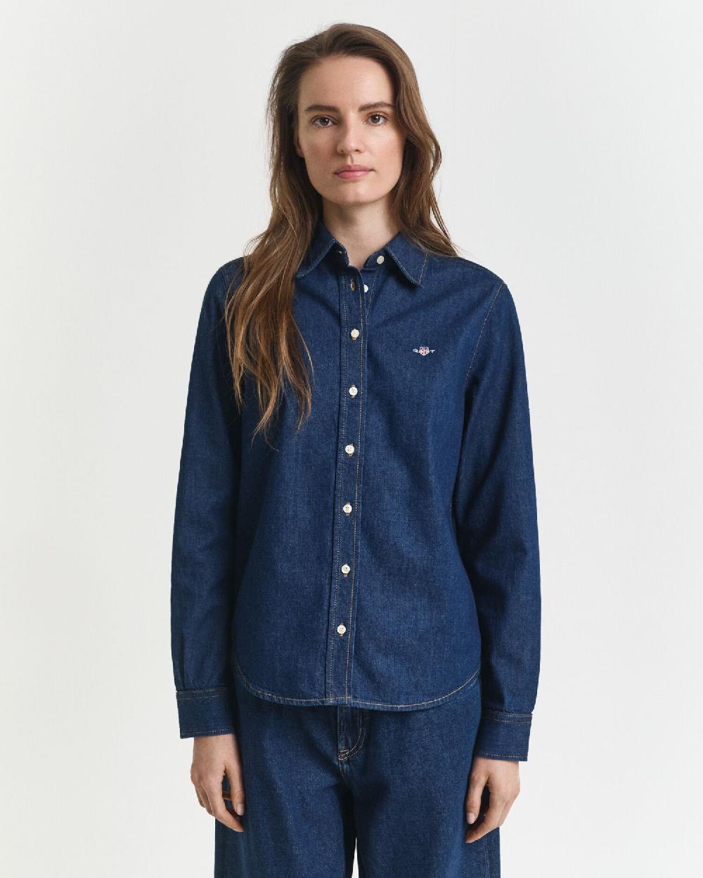 Gant Regular Fit Denim Shirt Dark Blue