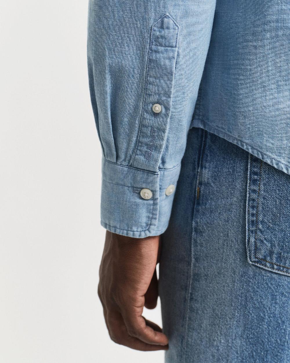 Gant Regular Fit Indigo Chambray Shirt Light Blue