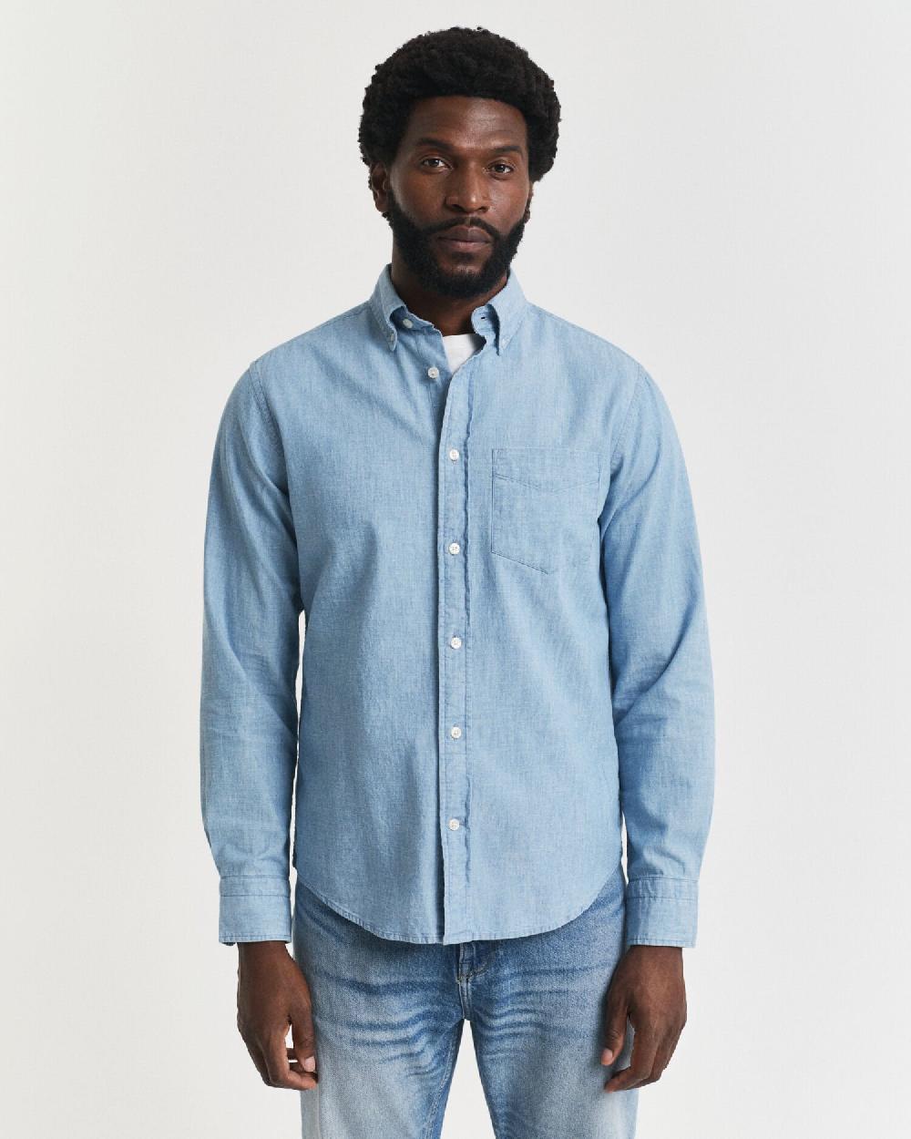 Gant Regular Fit Indigo Chambray Shirt Light Blue