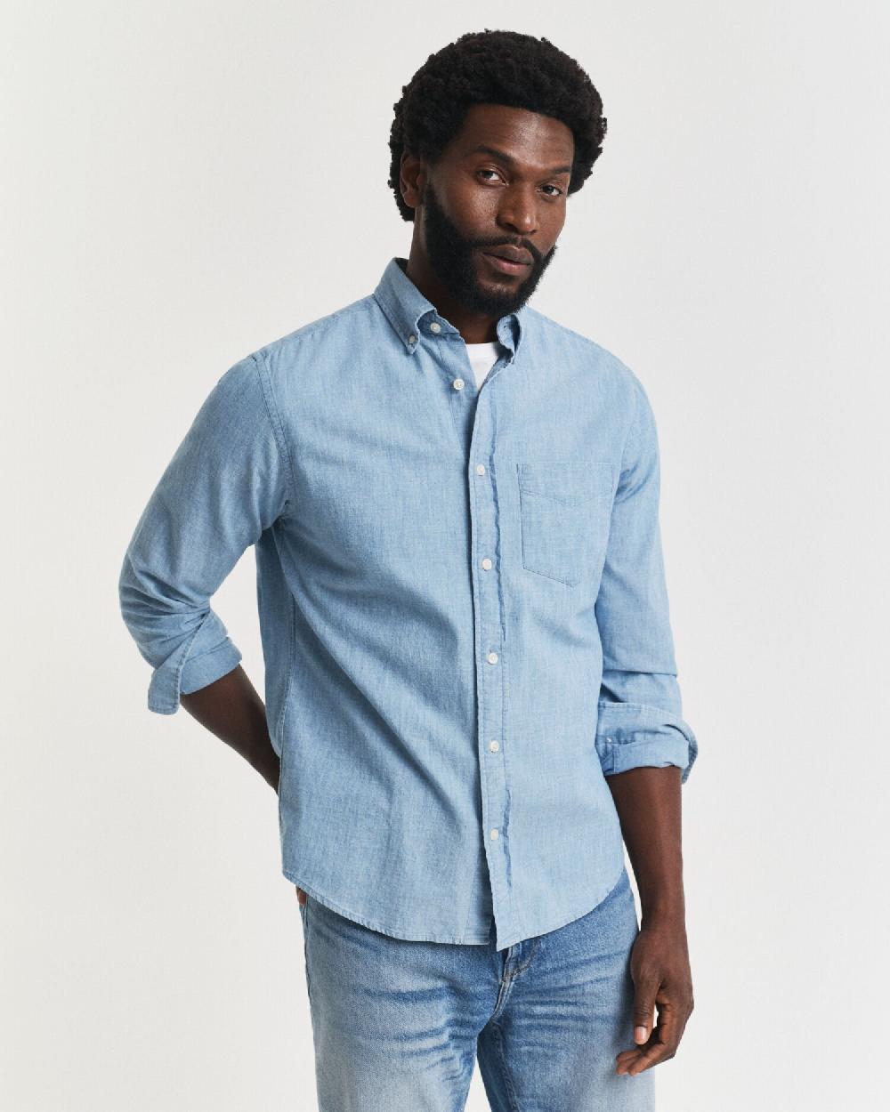 gant Regular Fit Indigo Chambray Shirt light blue