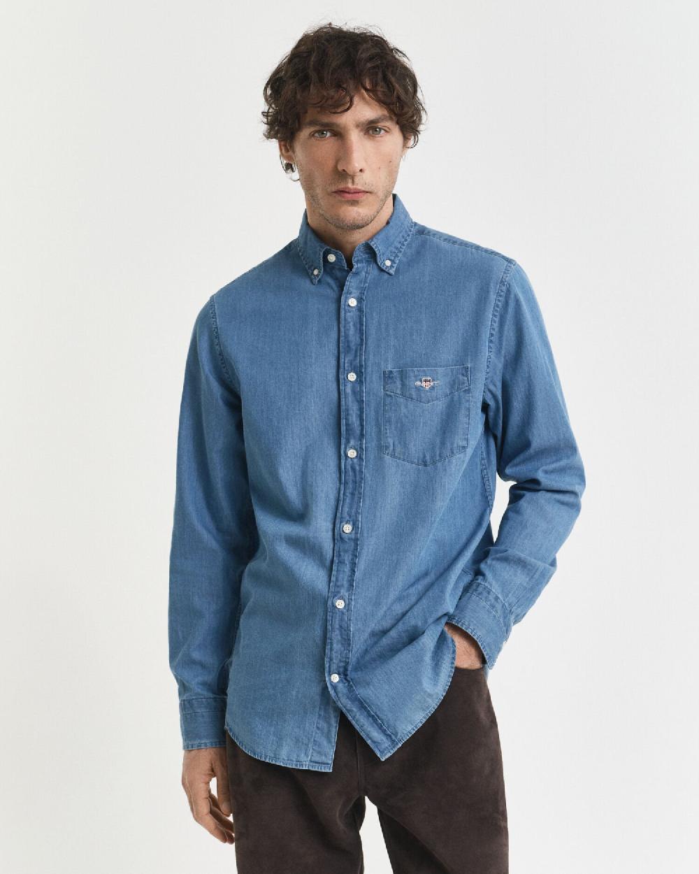 Gant Regular Fit Indigo Shirt Semi Light Blue