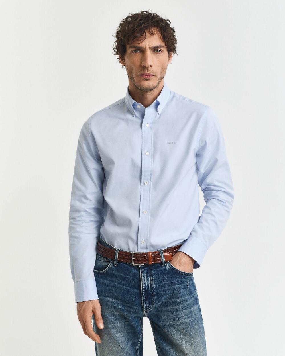 gant Regular Fit Pinpoint Oxford Shirt light blue