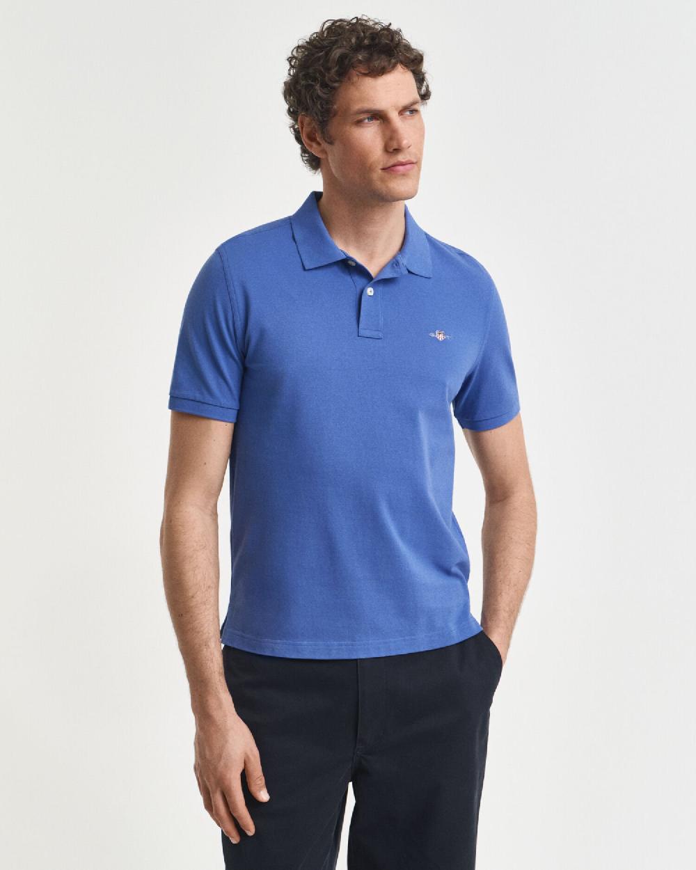 gant Regular Fit Shield Piqué Polo Shirt rich blue